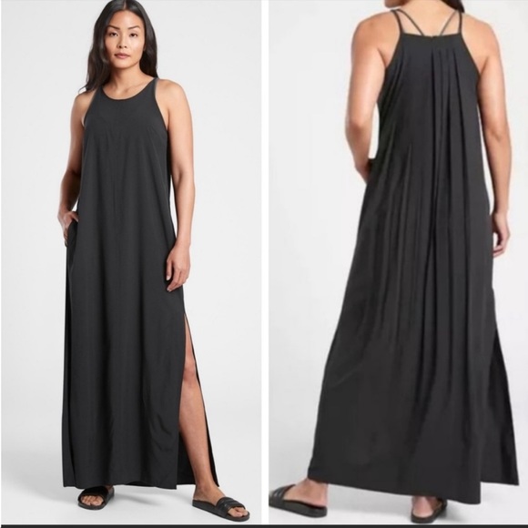 Athleta Dresses & Skirts - Athleta Dress Hayes Halter Neck Pleated Back Athletic Maxi Dress Black XL